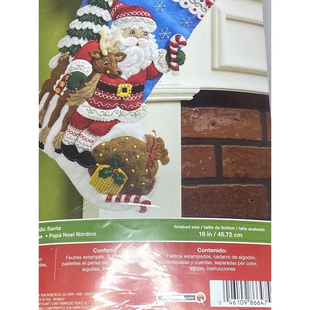 Bucilla Nordic Santa Reindeer Felt Christmas Stocking Stitchery Kit, 86647 18 in